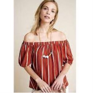 Anthropologie off the shoulder orange white striped top size small